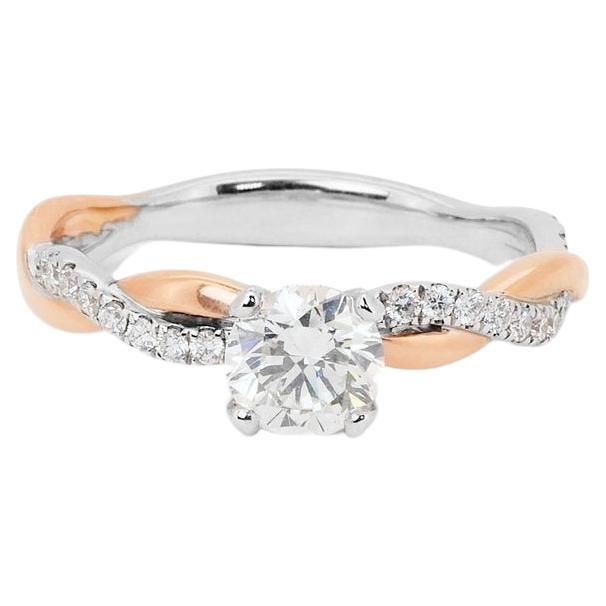 18k White and Rose Gold Pave Knot Ring 0.70ct Natural Diamonds GIA Certificate