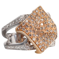 18K White and Rose Gold Ring with Mobile Diamond Pavé Rhombus