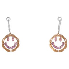 18 Karat Weiß- und Roségold Smiley Face Ohrhänger mit rosa Saphiren und Diadem