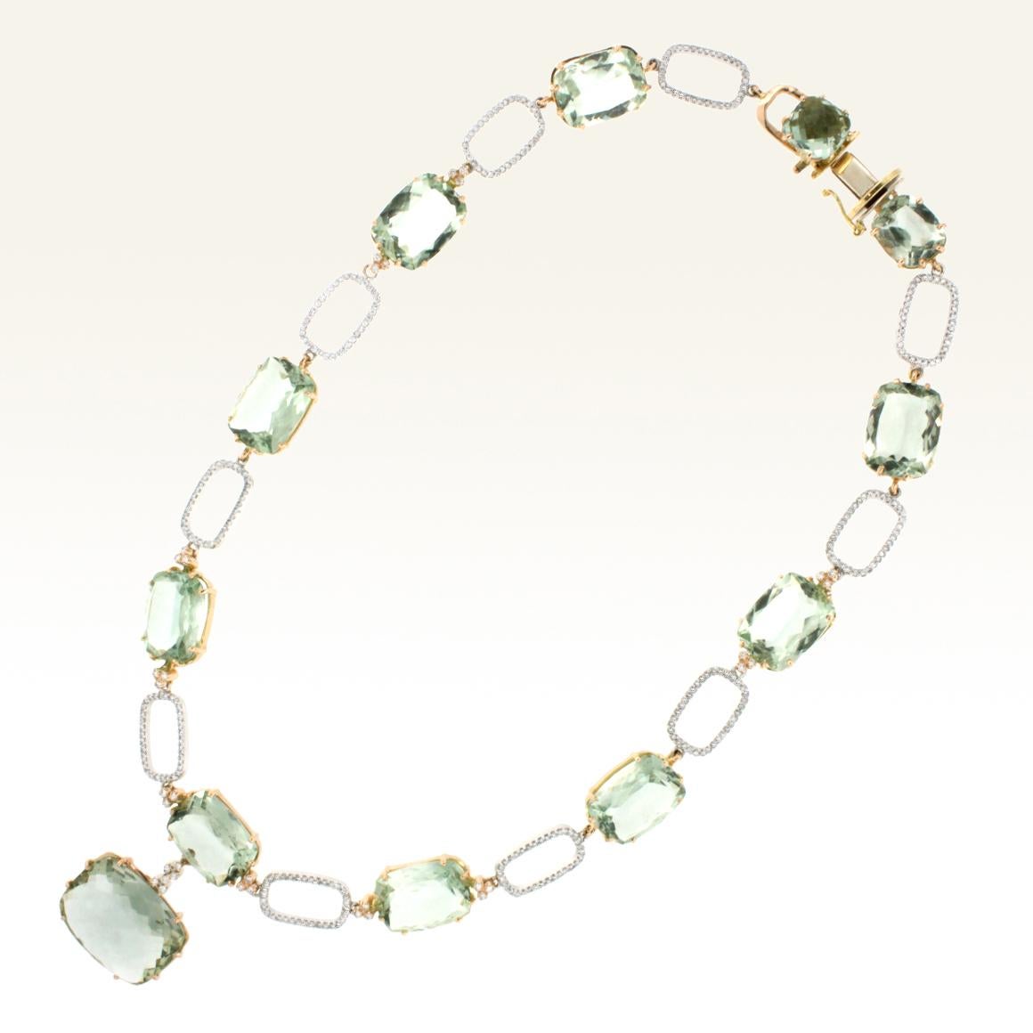 Moderne Or blanc et rose 18 carats avec améthyste verte, diamants blancs  Collier  en vente