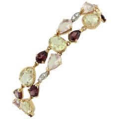 18k White and Rose Gold with Pink and Lemon Quartz Tourmaline Diamonds Bracelet