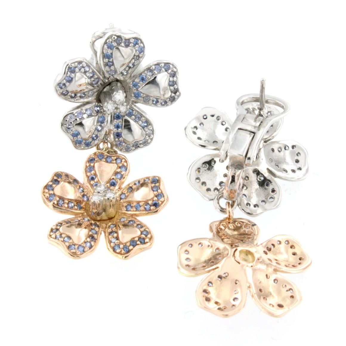 Taglio rotondo Orecchini in oro bianco e rosa 18 carati con tanzanite e diamanti bianchi in vendita