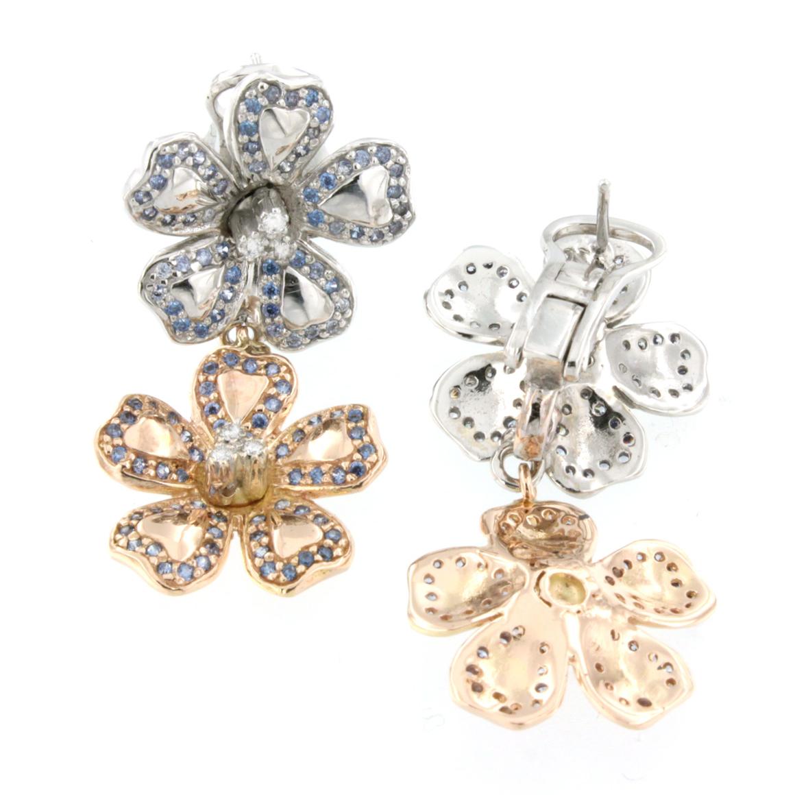 Taille ronde Boucles d'oreilles en or blanc et rose 18 carats avec tanzanite et diamants blancs en vente