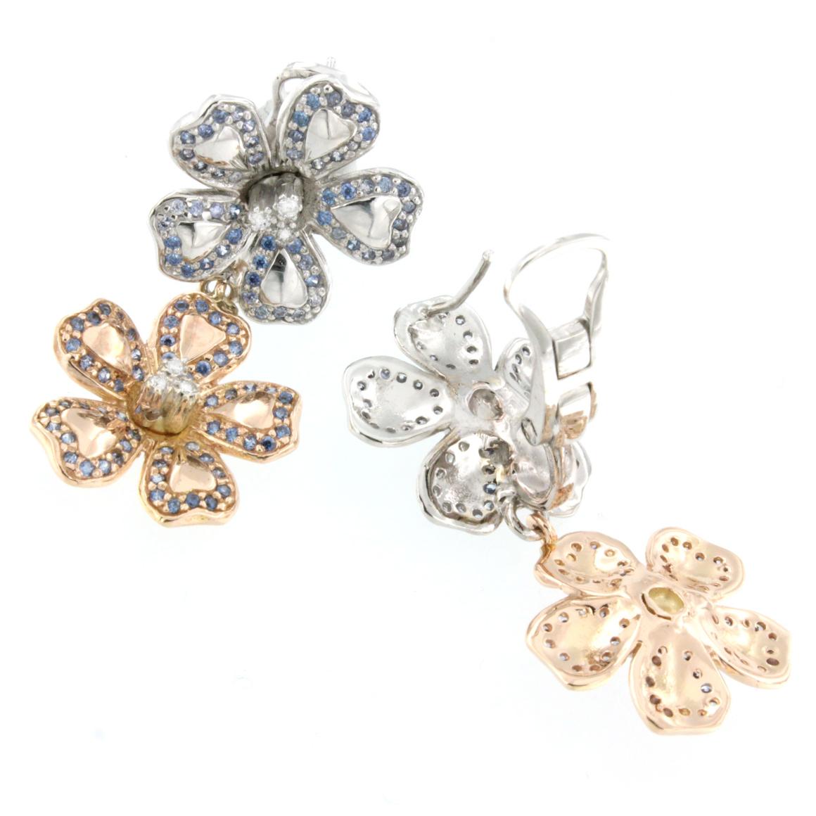 Boucles d'oreilles en or blanc et rose 18 carats avec tanzanite et diamants blancs Neuf - En vente à GALLARATE, IT