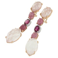 18K White and Rose Gold with Tourmaline Pink Quartz and White Diamonds Earrings 18K White and Rose Gold with Tourmaline Pink Quartz and White Diamonds Earrings
