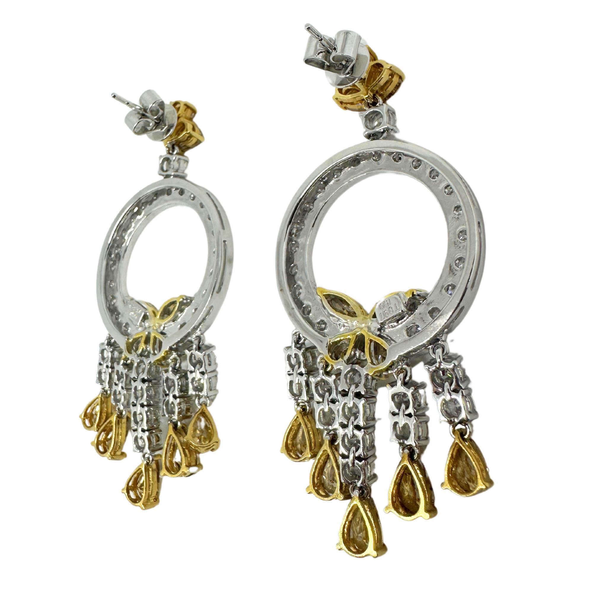 Modern 18K White and Yellow Diamond Earrings For Sale