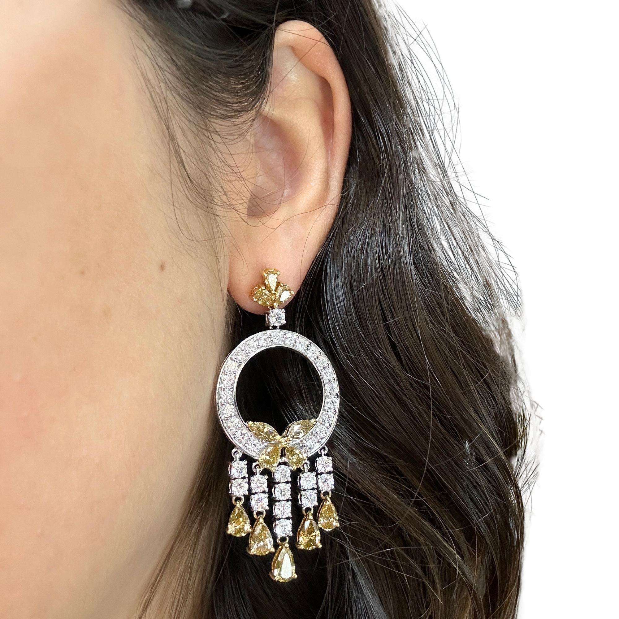 Mixed Cut 18K White and Yellow Diamond Earrings For Sale