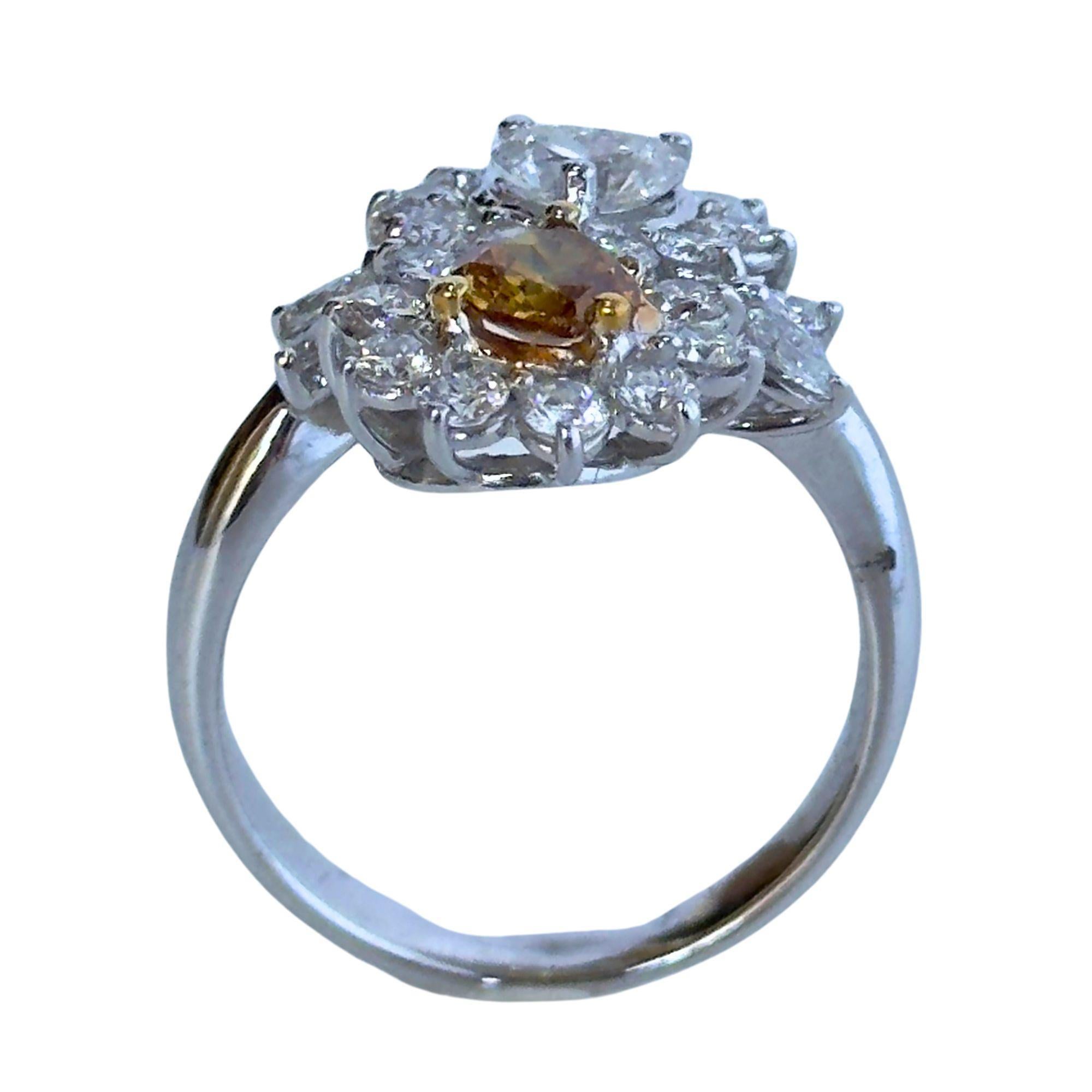 Women's 18k White and Yellow Diamond Floral Ring For Sale