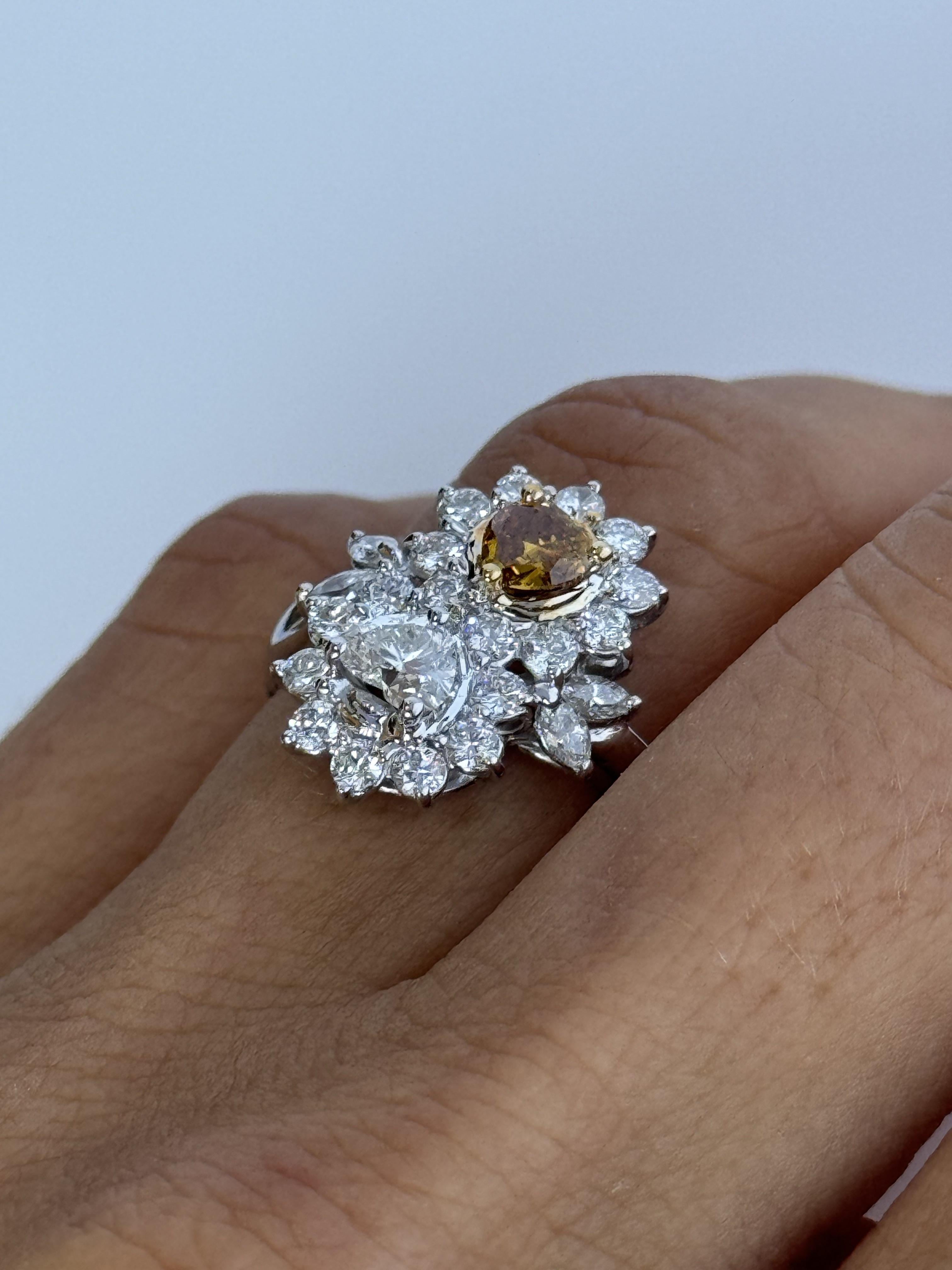18k White and Yellow Diamond Floral Ring For Sale 4