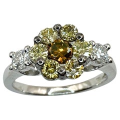 18k Weiß und Gelb Diamant Blume Ring