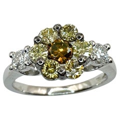 Bague fleur en diamant blanc et jaune 18k