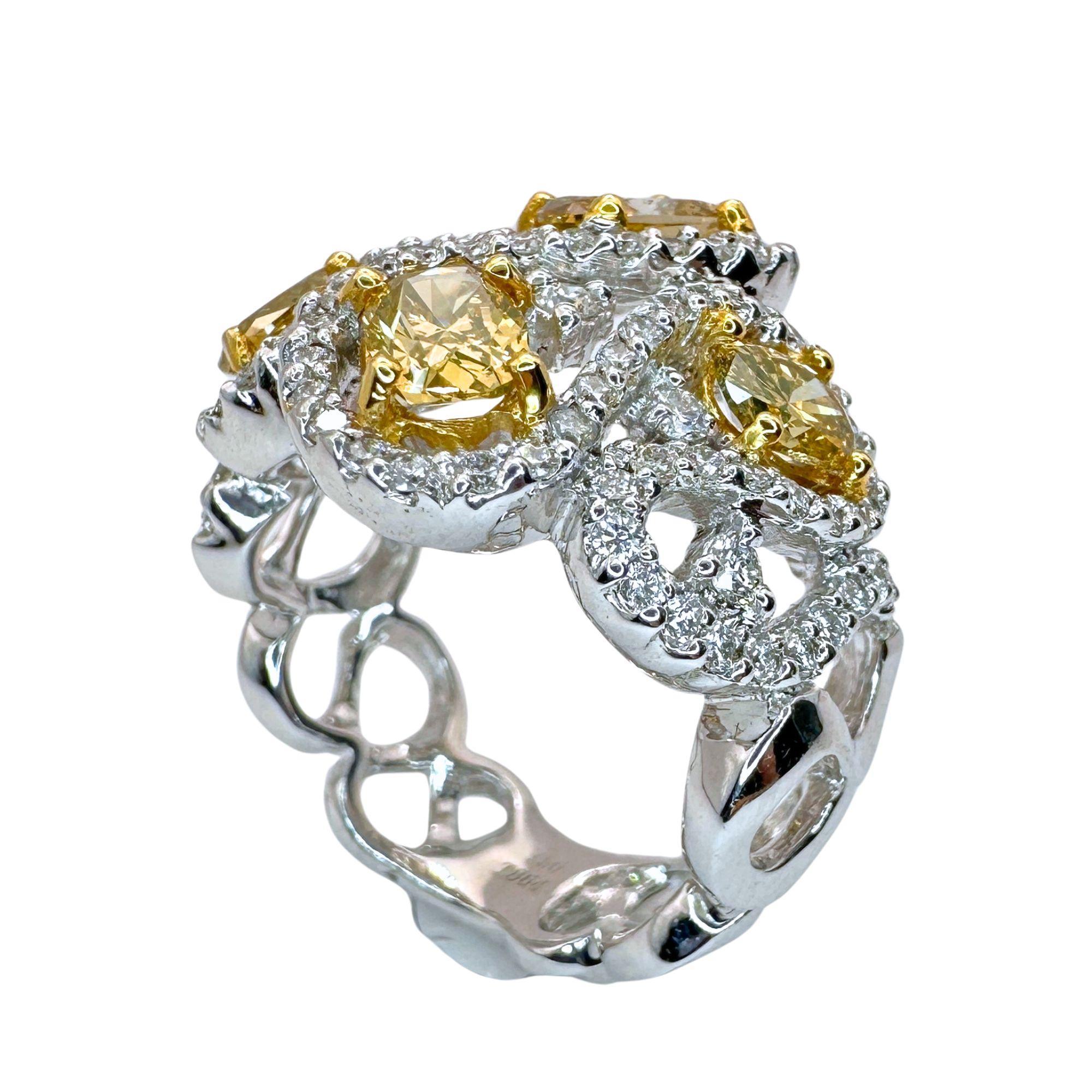 Treat yourself to the epitome of luxury with this breathtaking 18k White and Yellow Diamond Ring. Crafted with the utmost care, this ring weighs a substantial 10.13 grams and is perfectly sized at 6.50 to ensure a comfortable and flattering fit.Be
