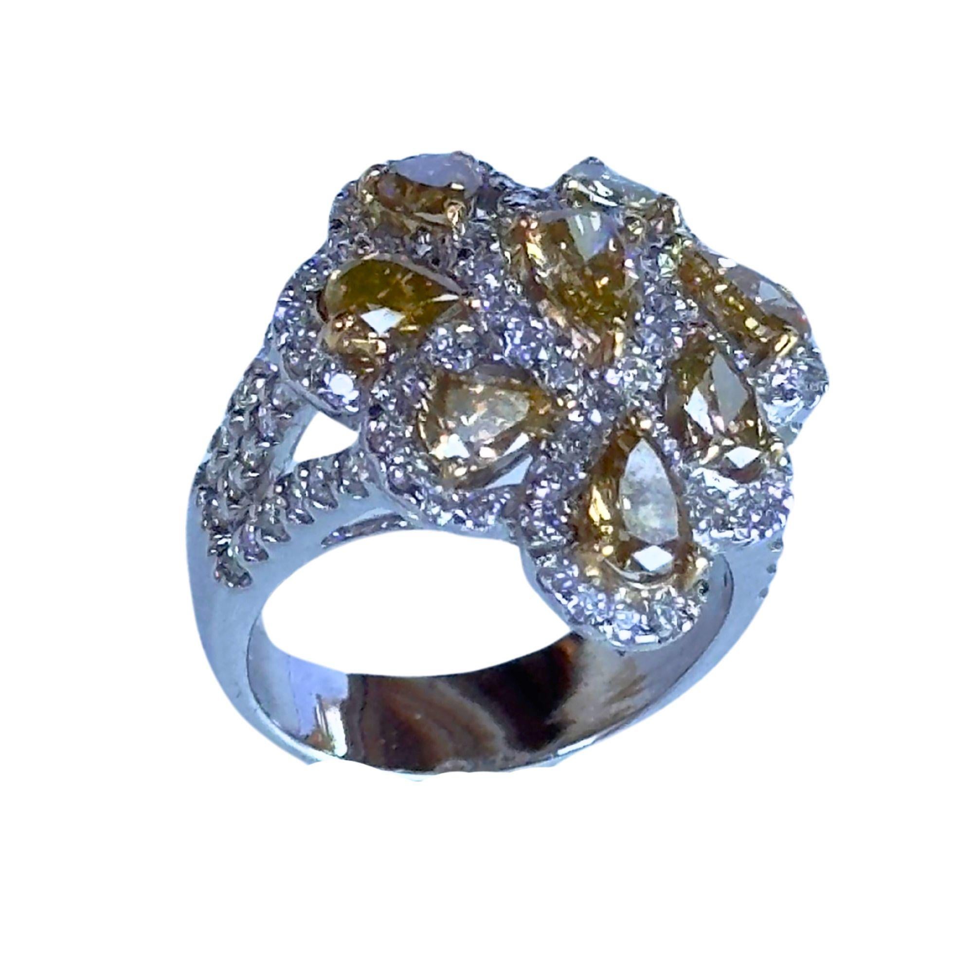 Rough Cut 18k White and Yellow Diamond Ring For Sale
