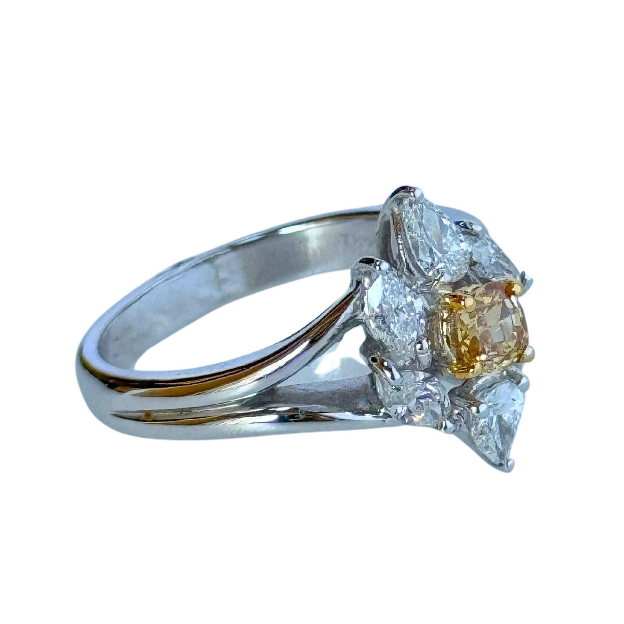 Marquise Cut 18k White and Yellow Diamond Ring For Sale