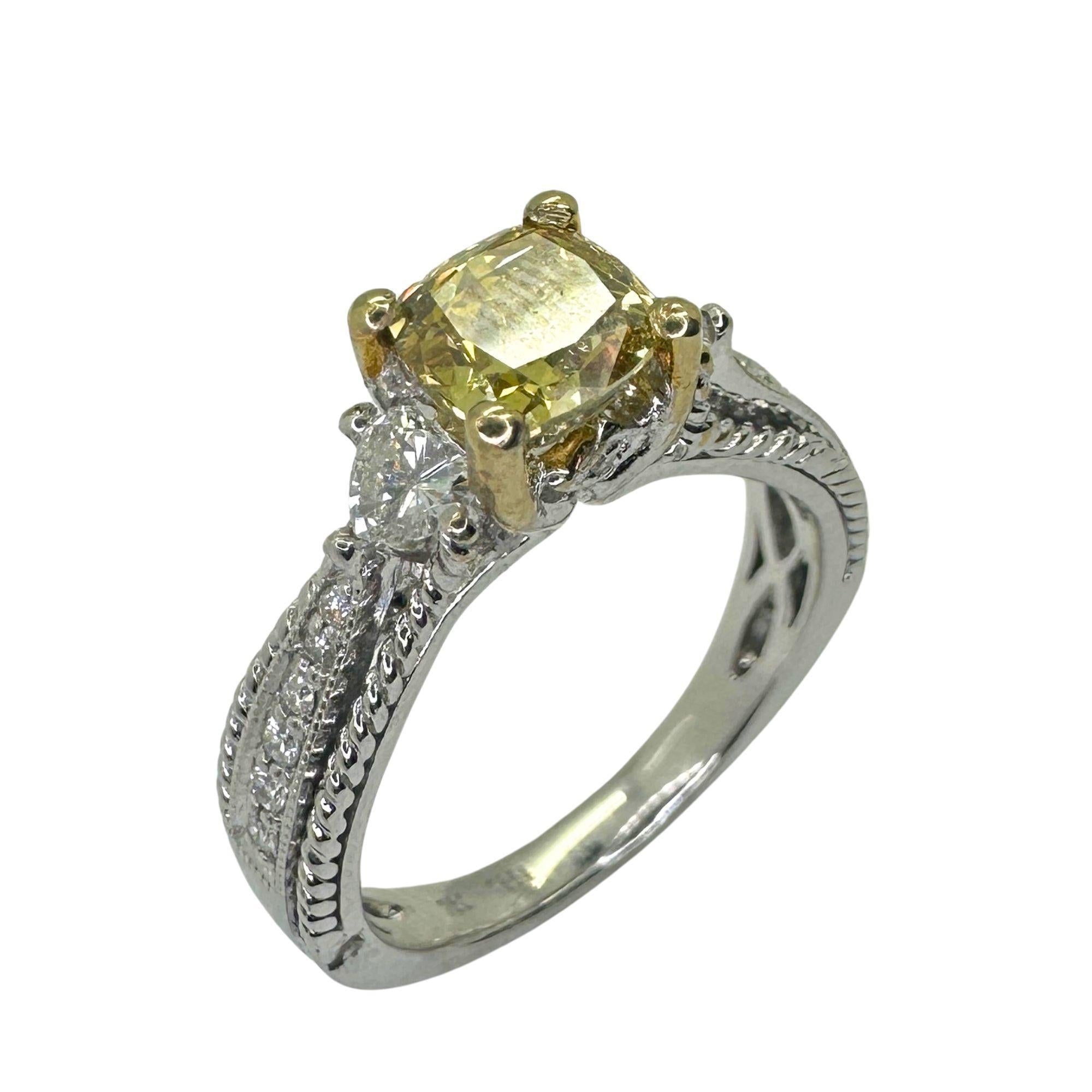 18k White and Yellow Diamond Ring For Sale 3