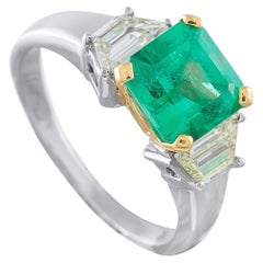 18K White and Yellow Gold 0.60ct Diamond and Emerald Ring MF08-012726