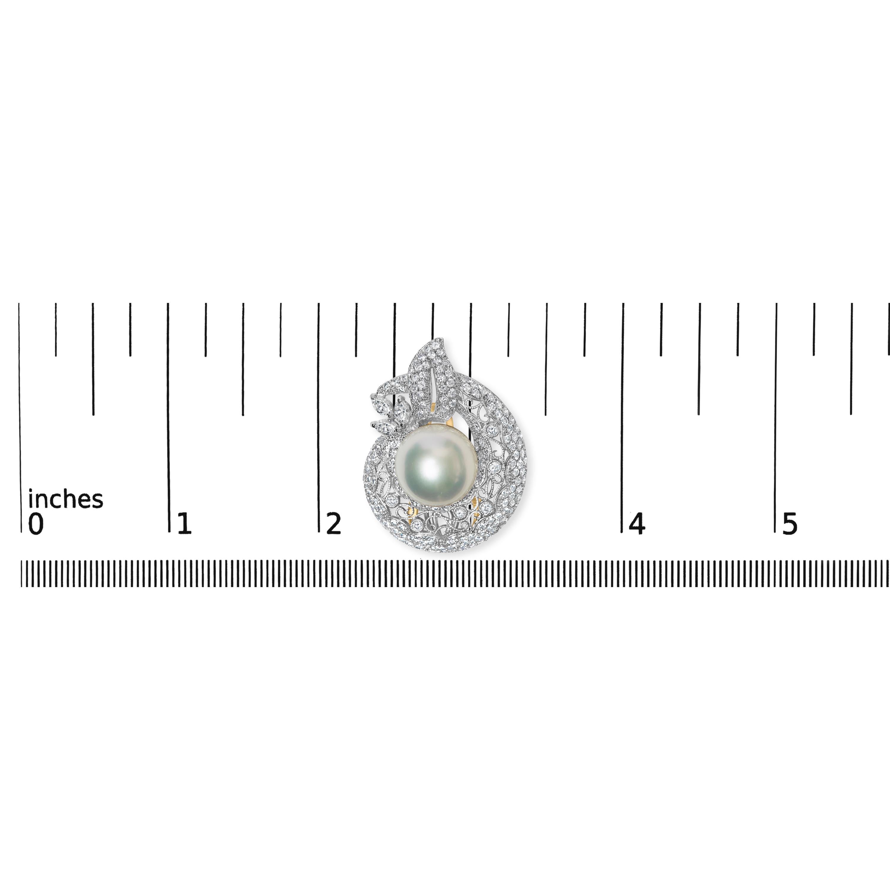 Marquise Cut 18K White and Yellow Gold 1 1/2 Cttw Diamond & Cultured Pearls Hoop Earrings For Sale