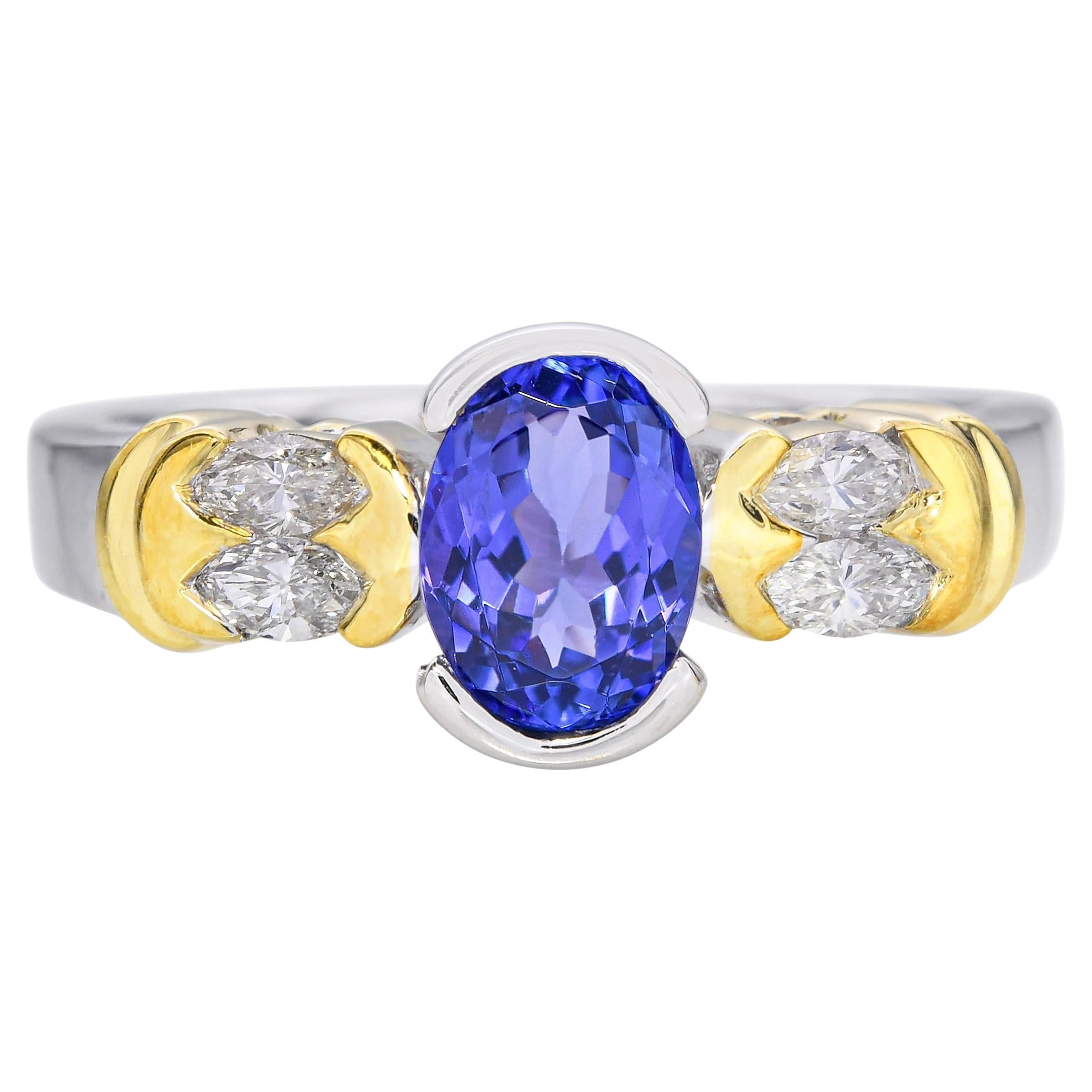 18k Weiß- und Gelbgold 1,02ct Tansanit und Diamant Ring im Angebot