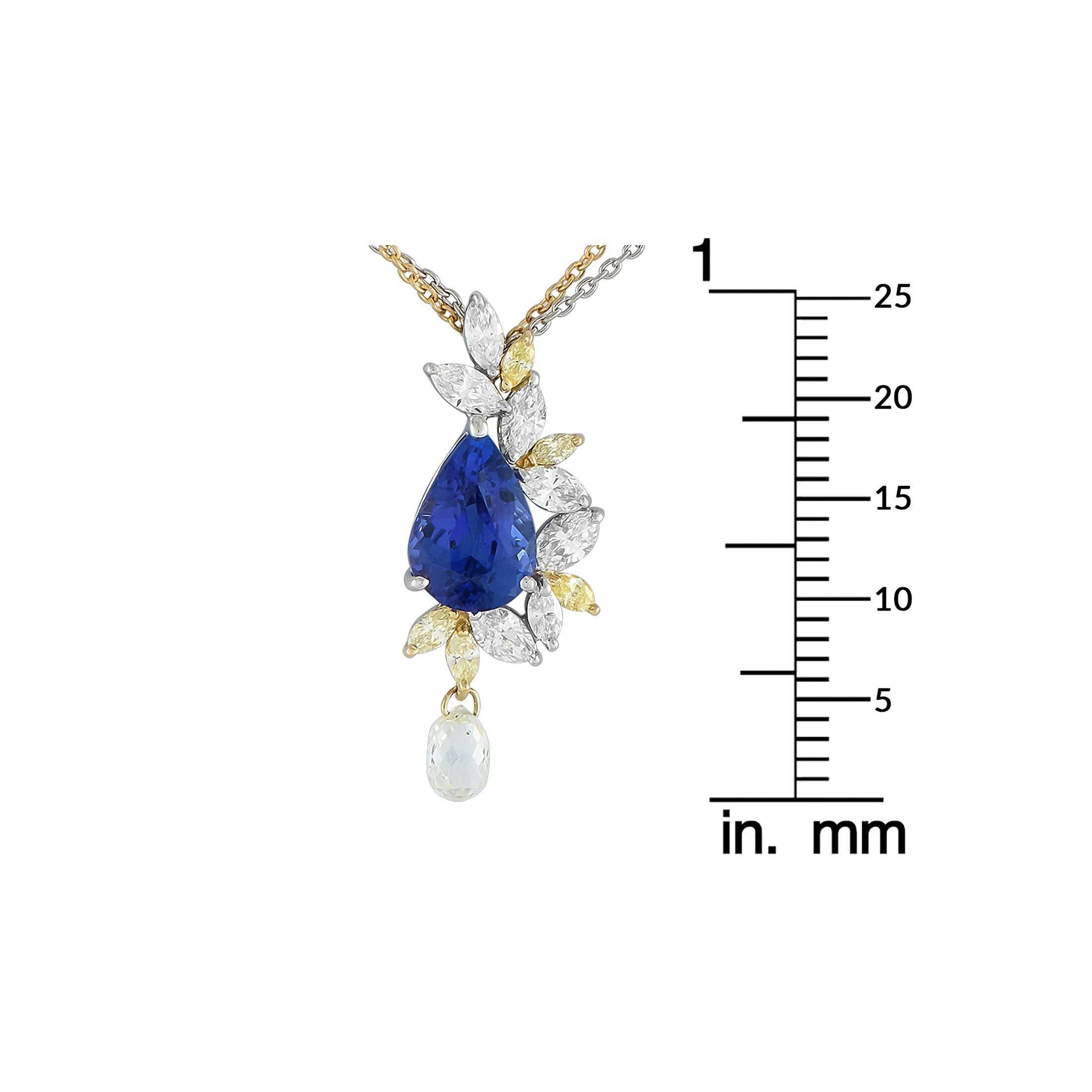 Round Cut 18K White and Yellow Gold 1.23ct Diamond and Tanzanite Necklace