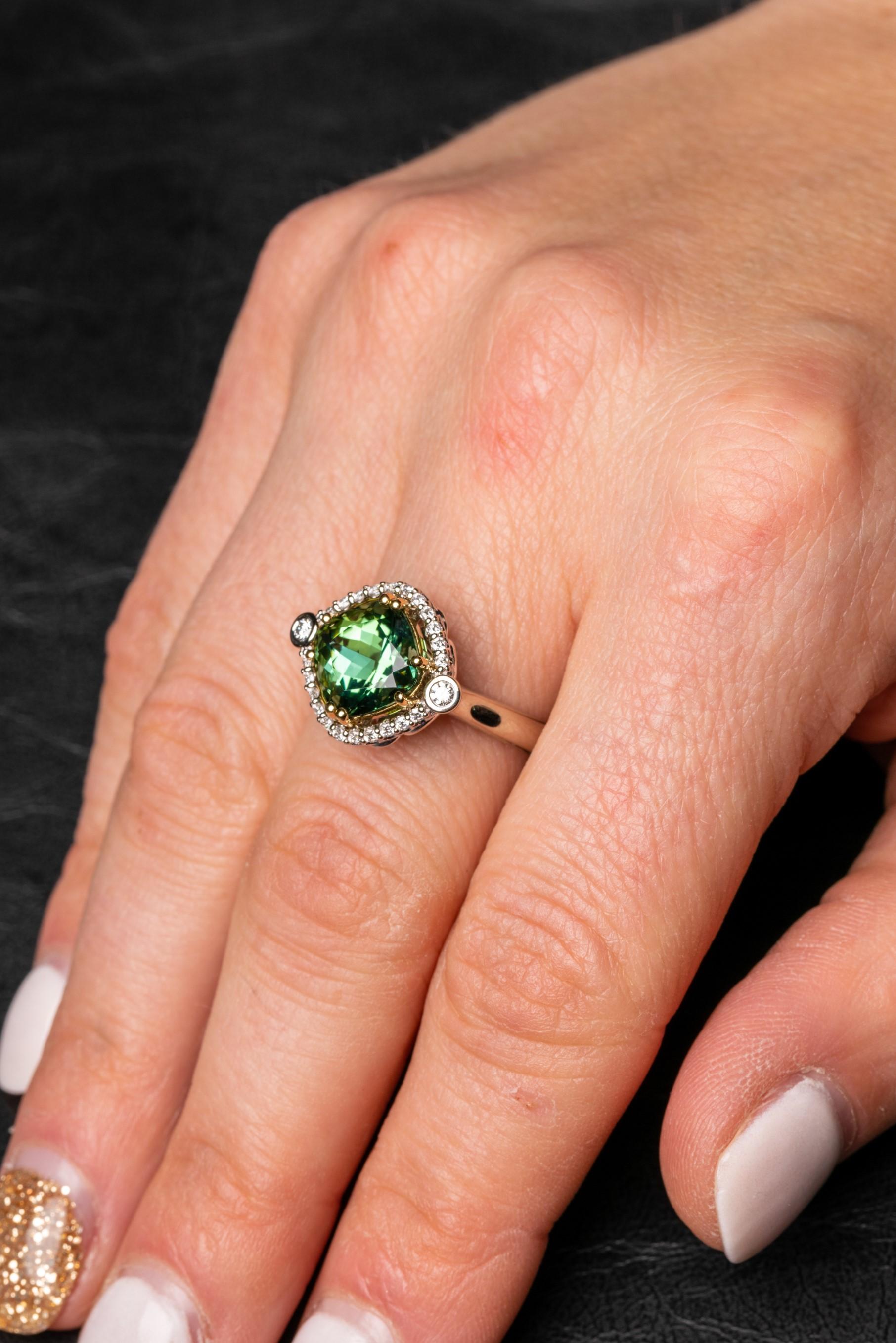 green tourmaline ring with diamonds