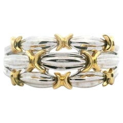 18k White and Yellow Gold 5.1g Two Tone Fancy Band Ring Size 9