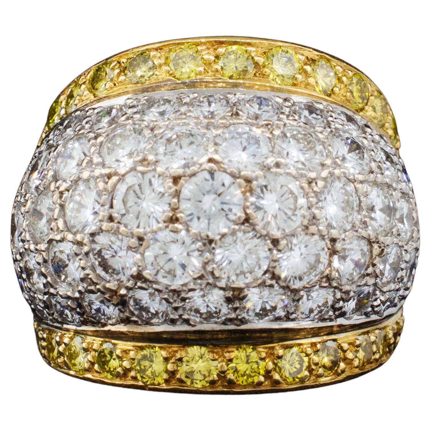 18K White and Yellow Gold 5.5 carats Fancy Yellow & Colorless Diamond Dome Ring