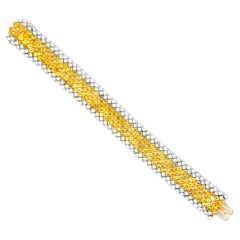 18k White and Yellow Gold Bracelet Diamond Sapphire Tennis Bracelet