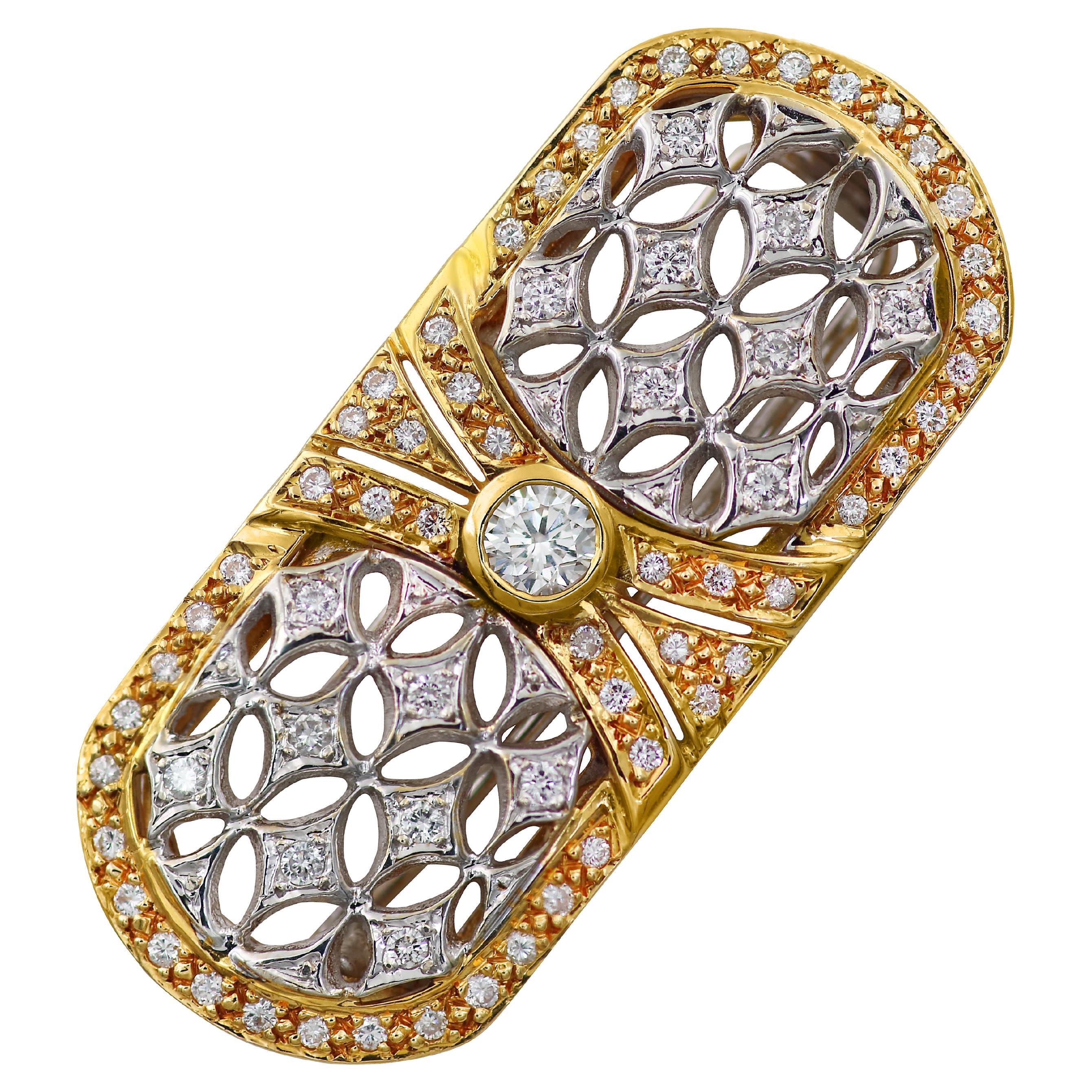 18k White and Yellow Gold Brooch with Diamonds For Sale