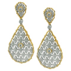 Pendants d'oreilles pendants en or blanc et jaune 18 carats, technique d'achat de dentelle italienne