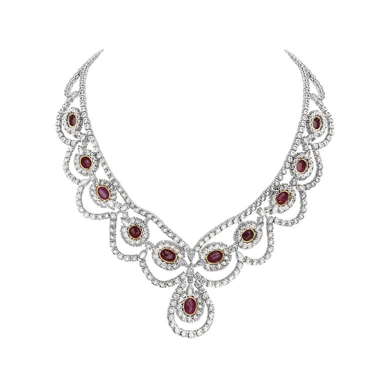 18 Karat Gold Diamond, Ruby Necklace For Sale at 1stDibs  ruby necklaces  for sale, diamante ruby, red ruby necklace