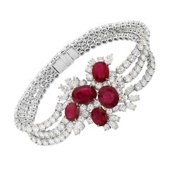 18 Karat White and Yellow Gold Diamond and Ruby Tennis Bracelet