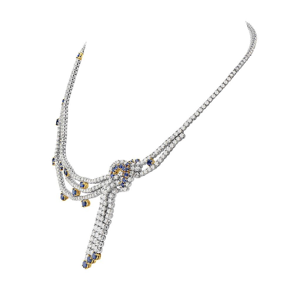 This necklace features 18.72 carats of diamonds and 5.42 carats of sapphire set in 18K white gold. 51.5 grams total weight. 7 inch drop. Made in Italy. 

Viewings available in our NYC showroom by appointment.