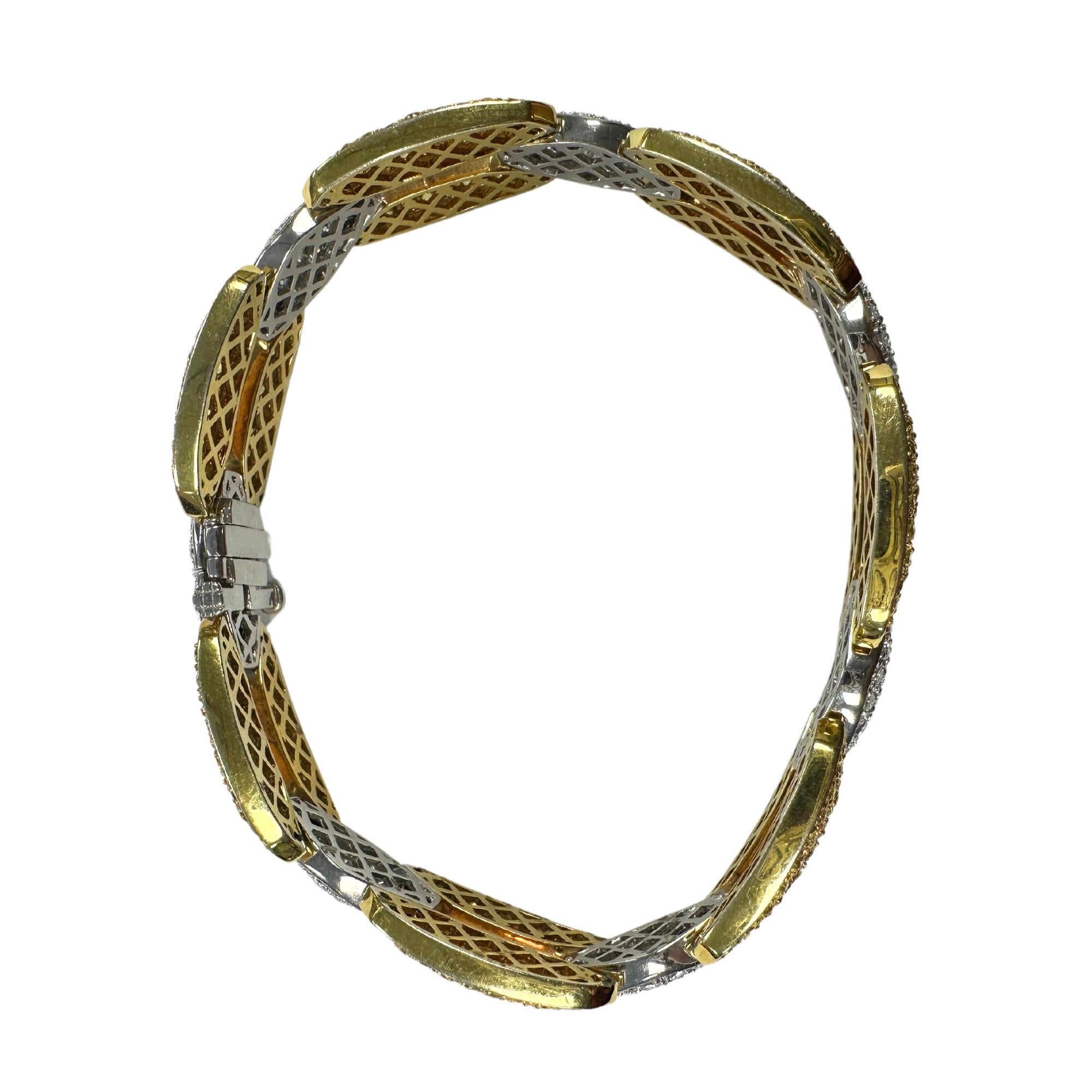 Modern 18K White and Yellow Gold Diamond and Yellow Sapphire Link Bracelet
