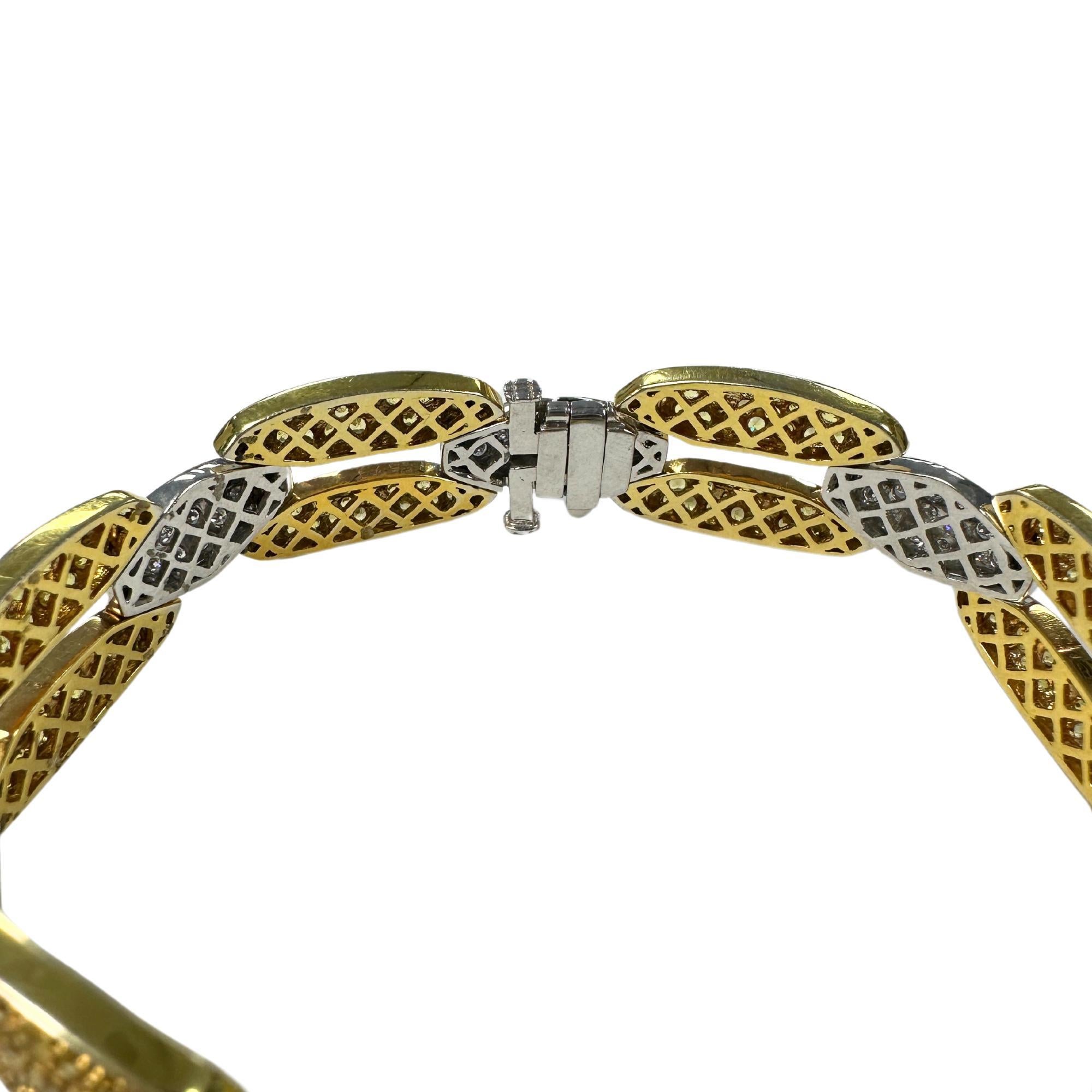 Round Cut 18K White and Yellow Gold Diamond and Yellow Sapphire Link Bracelet