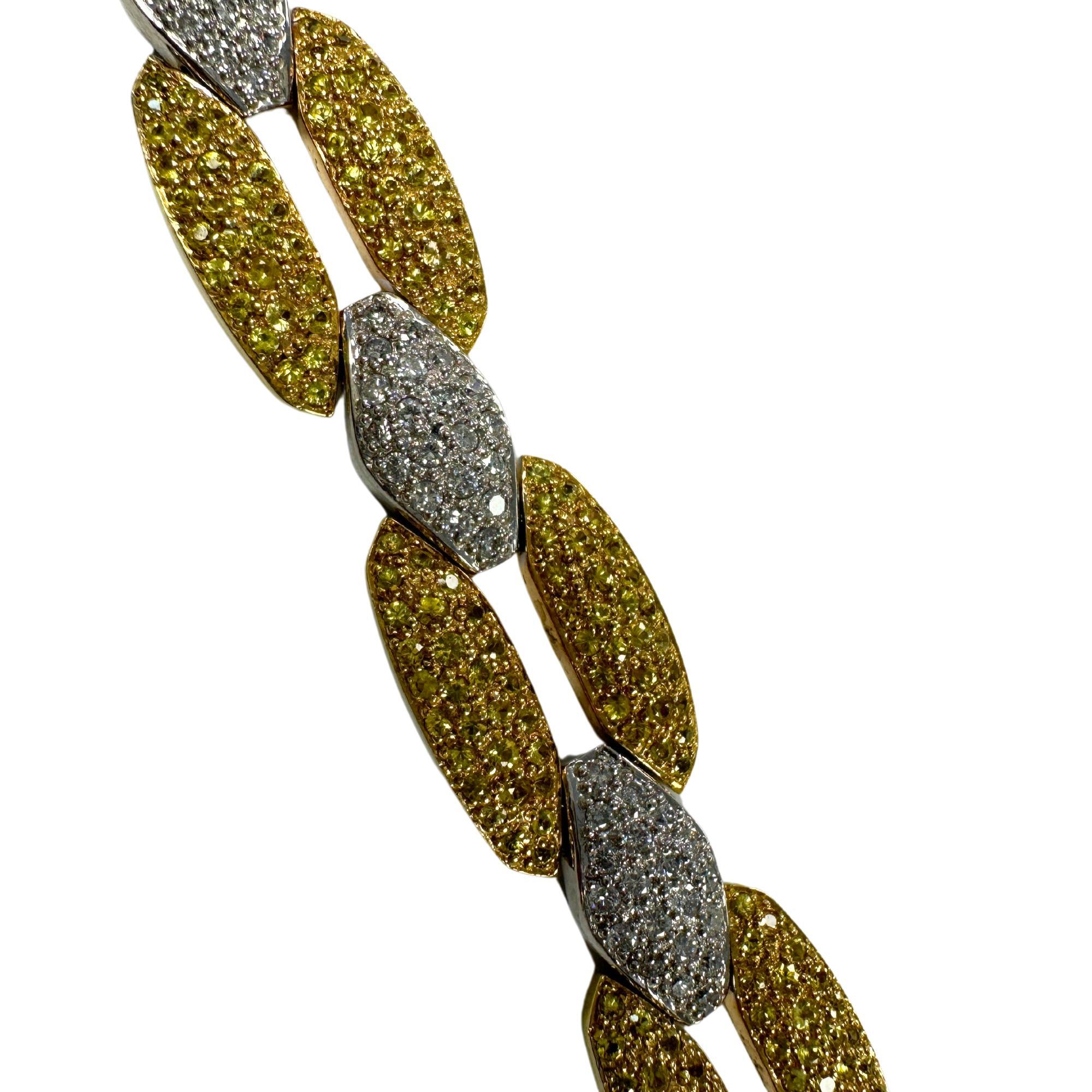 18K White and Yellow Gold Diamond and Yellow Sapphire Link Bracelet In Good Condition In New York, NY