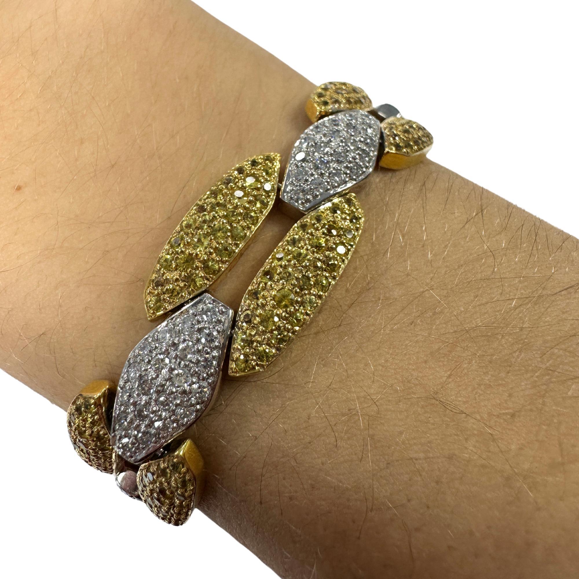 18K White and Yellow Gold Diamond and Yellow Sapphire Link Bracelet 2