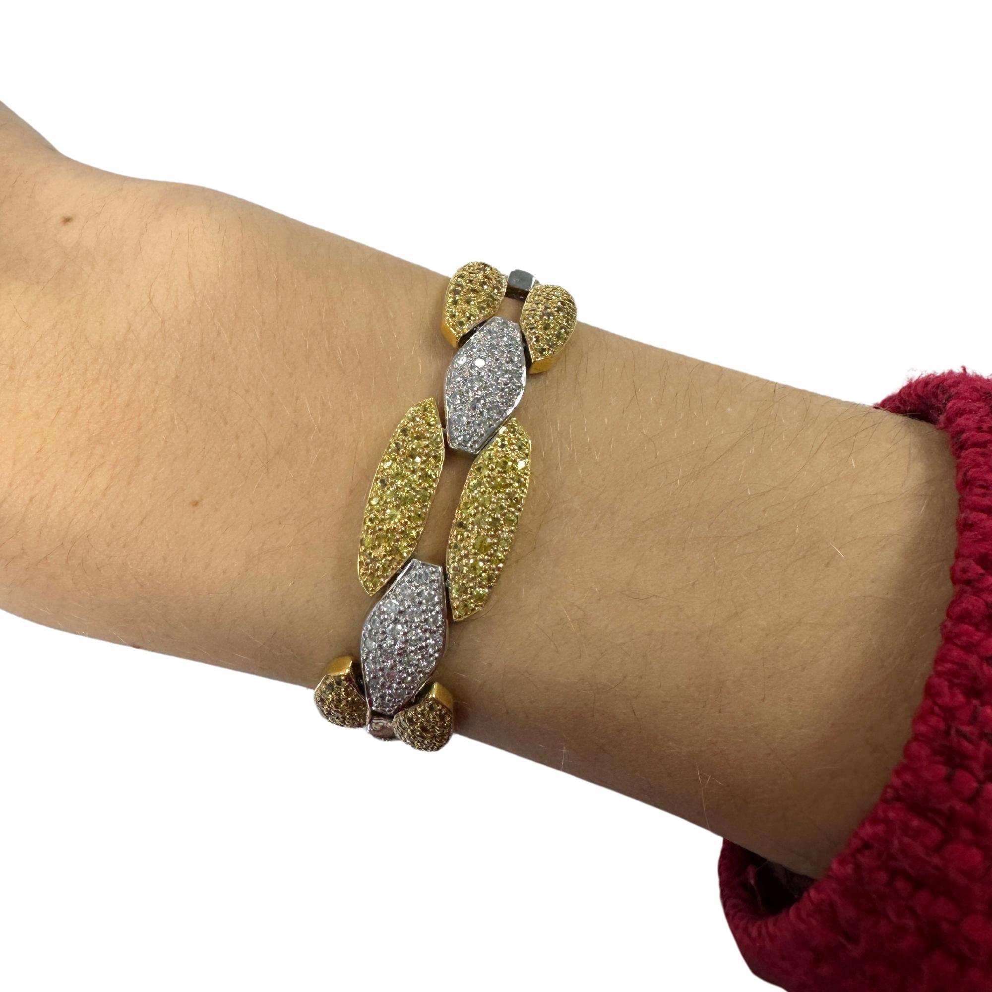 18K White and Yellow Gold Diamond and Yellow Sapphire Link Bracelet 3