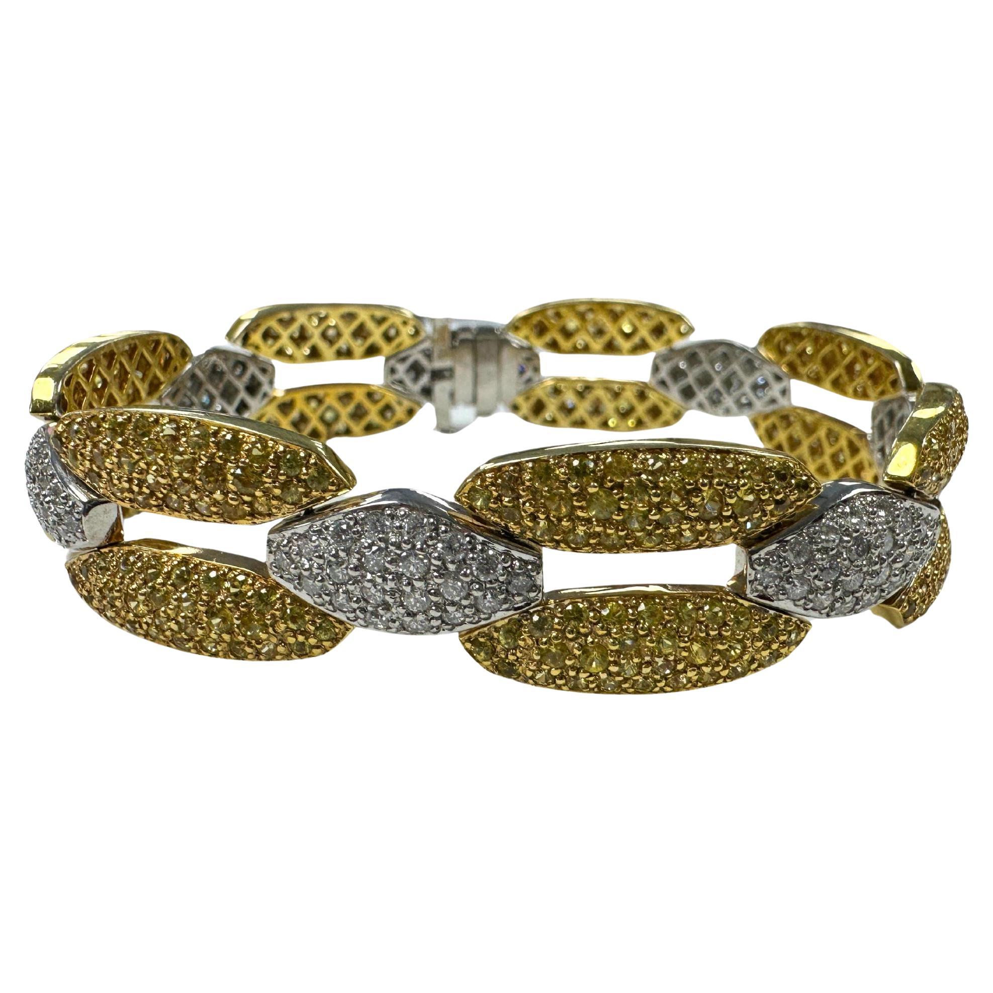 18K White and Yellow Gold Diamond and Yellow Sapphire Link Bracelet