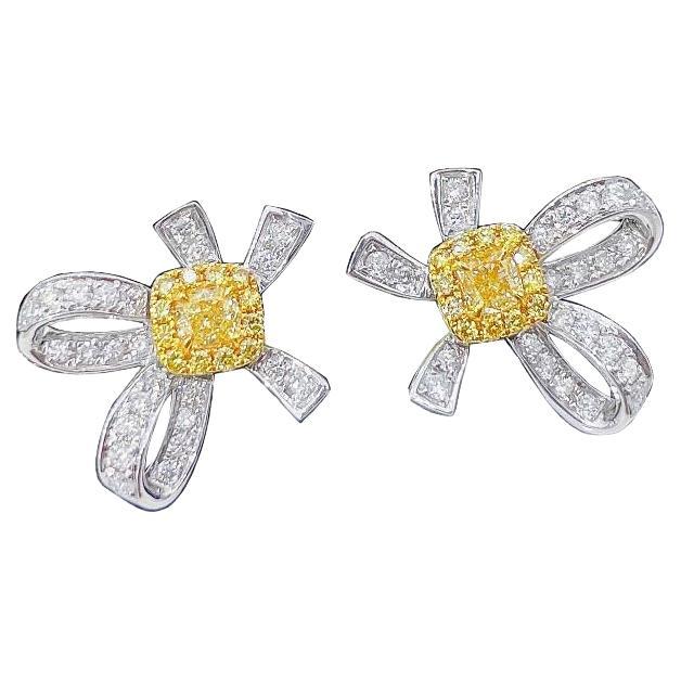 18K White and Yellow Gold Diamond Cushion-Cut Petal Stud Earrings