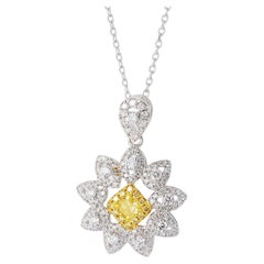 18 Karat Weiß- und Gelbgold Diamant-Halskette mit Sonnenblumen im Kissenschliff