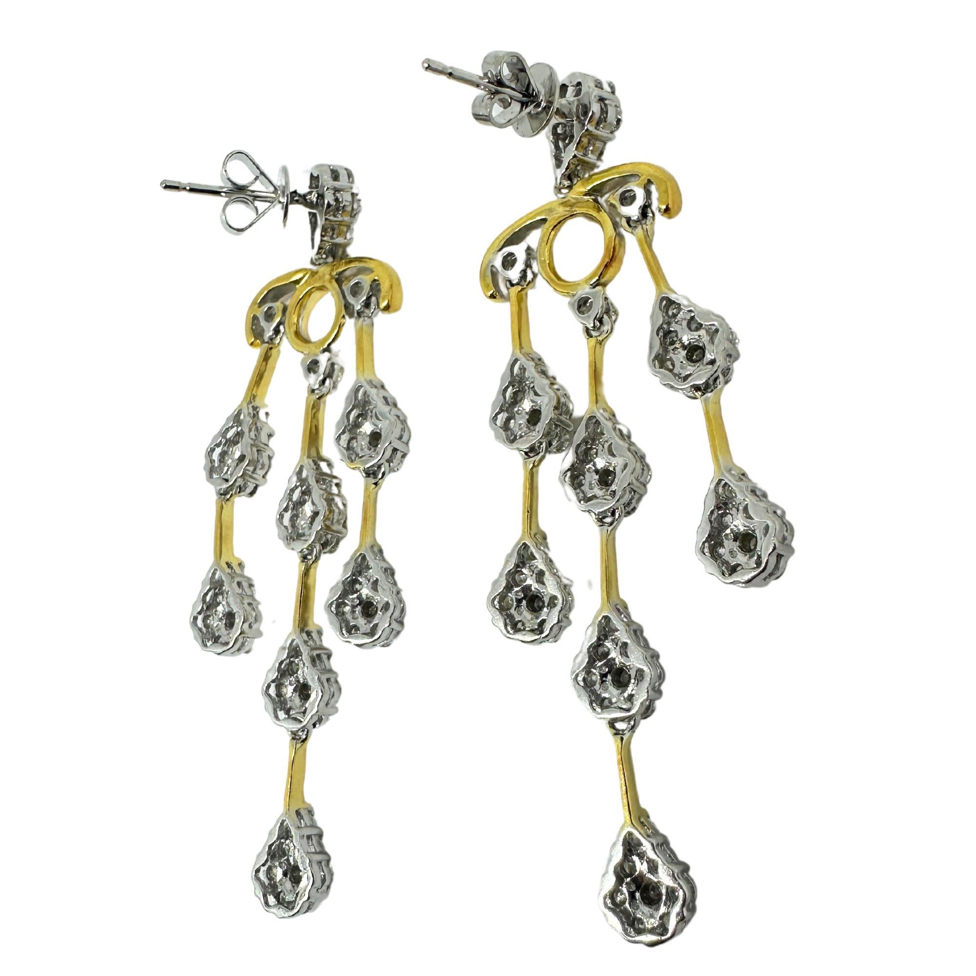 Modern 18K White and Yellow Gold Diamond Earrings For Sale