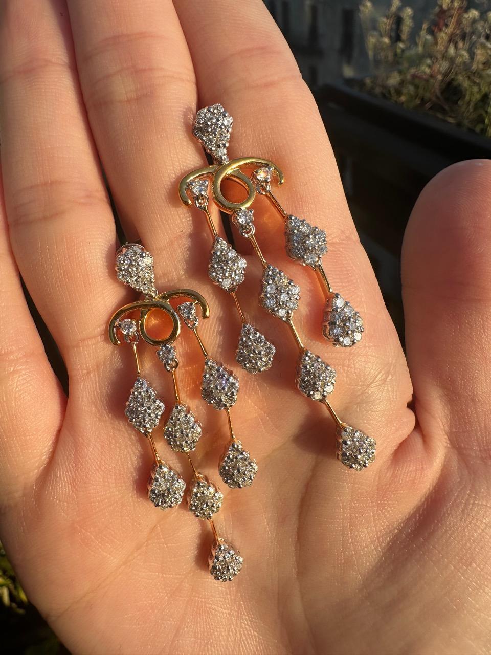 Women's 18K White and Yellow Gold Diamond Earrings For Sale