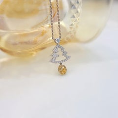 18K White and Yellow Gold Diamond Heart Christmas Necklace