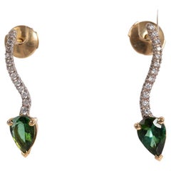 18k White and Yellow Gold Earrings Set with Two Pears Tourmalines and Diamonds