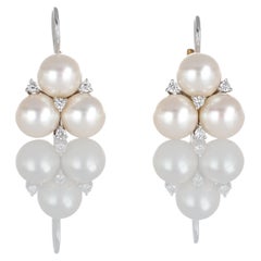 18K White and Yellow Gold Earrings with Diamonds and Pearls