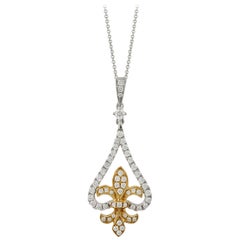 18k White and Yellow Gold Fleur-de-Lis 3/8 Carat t.w. Diamond Pendant Necklace