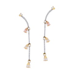 18k White and Yellow Gold Hanging Earrings with Pear Shape and Round Diamonds