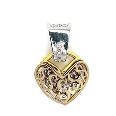 18k White and Yellow Gold Heart Pendant with White Diamonds