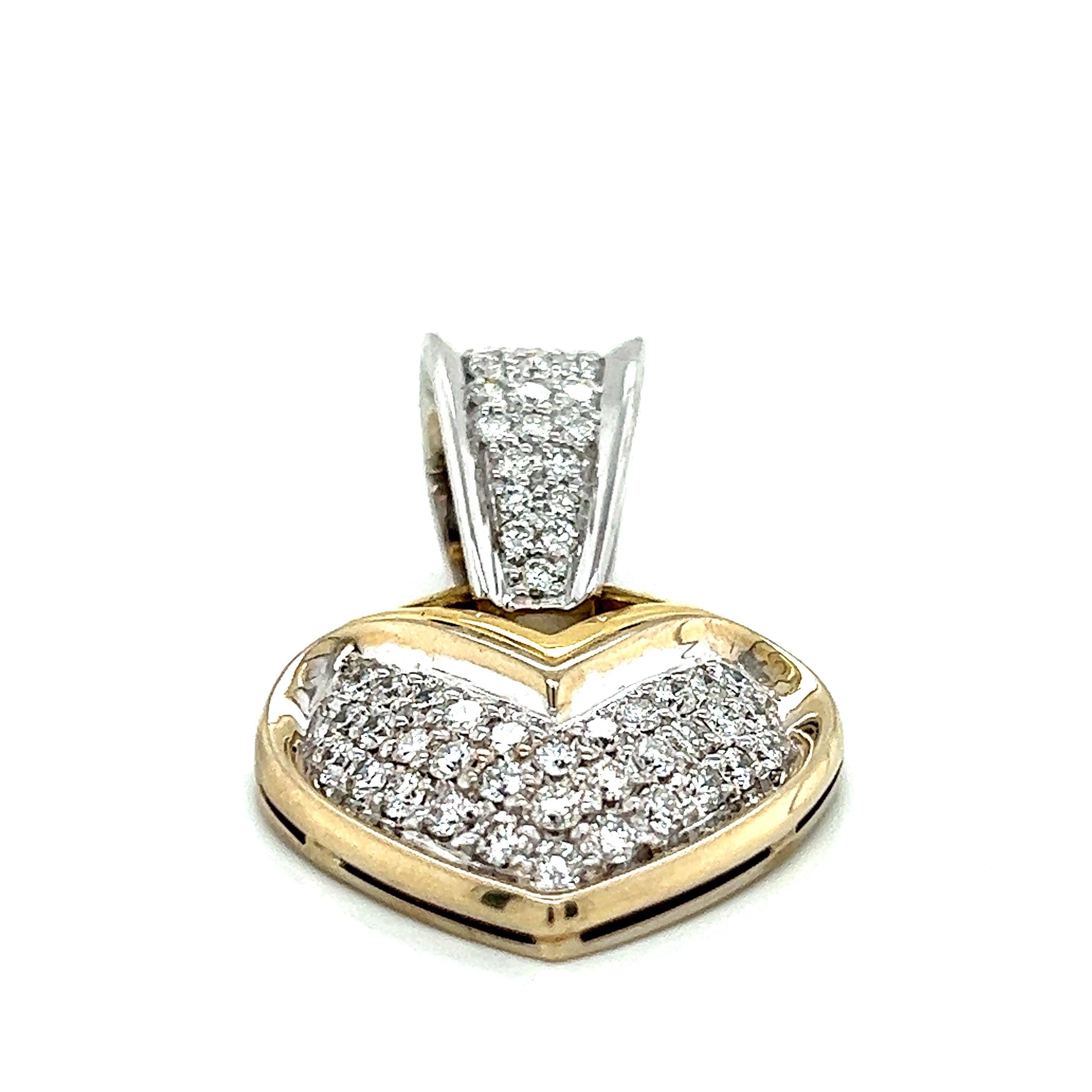 Round Cut 18k White and Yellow Gold Heart Pendant with White Diamonds For Sale