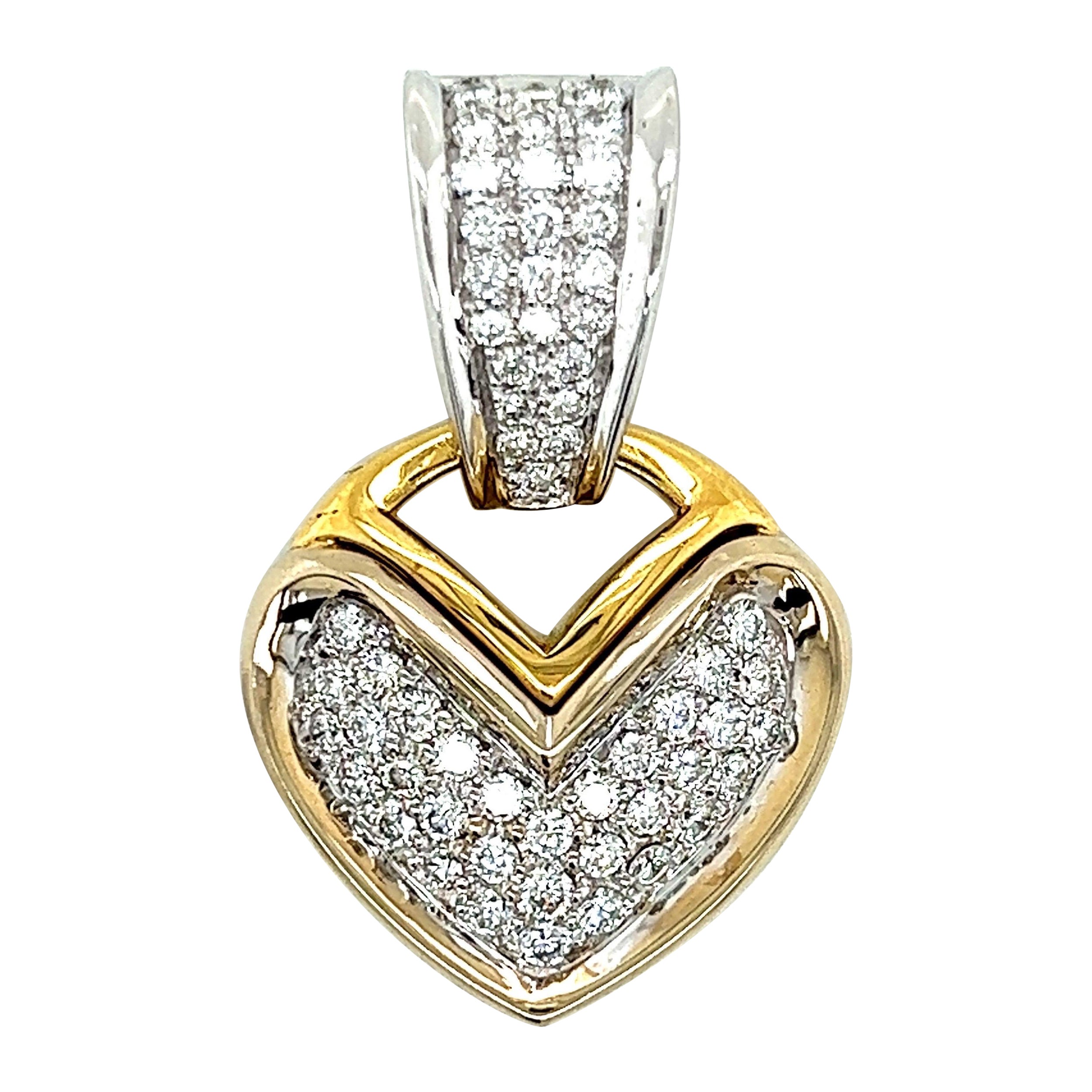 Herzanhänger aus 18 Karat Weiß- und Gelbgold mit weißen Diamanten im Angebot